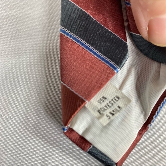 Oscar De La Renta Burnt Sienna & Gray Striped  Polyester/Silk Blend Tie - Picture 5 of 7